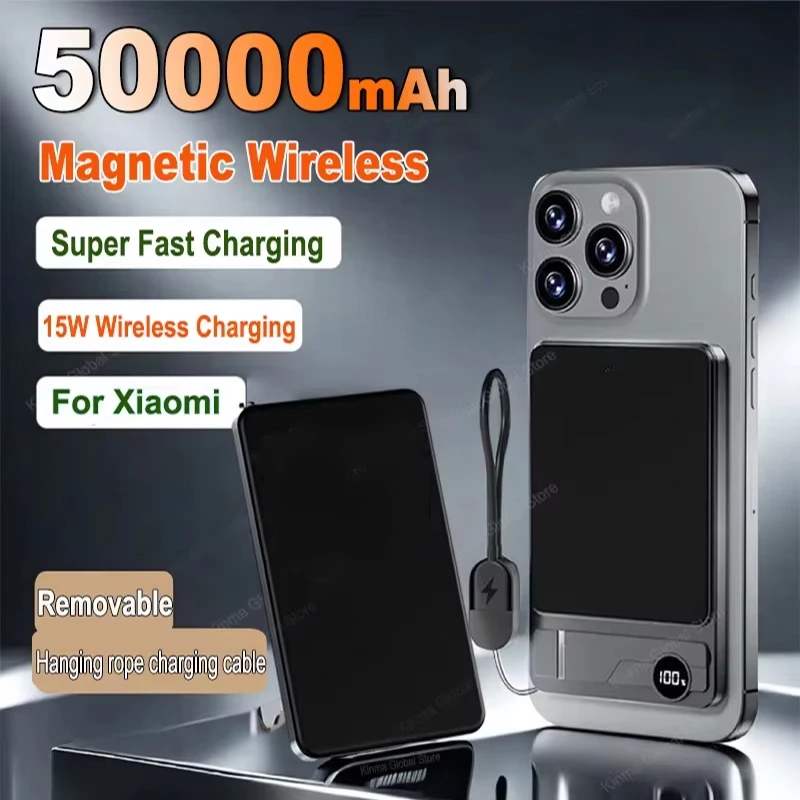 Für Xiaomi 50000 mAh Magnetische Power Bank Drahtlose Schnelle Ladegerät Für Magsafe Tragbare Hilfs Batterie Pack Für Huawei Samsung Image