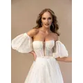 Abito da sposa ricamato in pizzo Abiti con maniche a lanterna Abito da sposa Boho nudo Corsetto Abito da sposa personalizzato Abito da sposa semplice