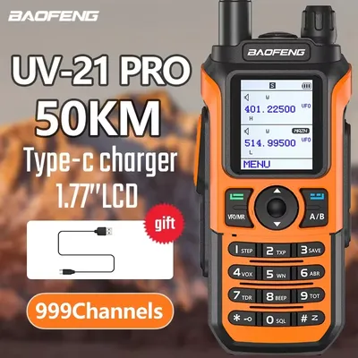 BaoFeng UV-21 Pro Dual Band Walkie Talkie Long Range High Power Rechargeable Type-C Ham Radio with Flashlight For Camping Travel