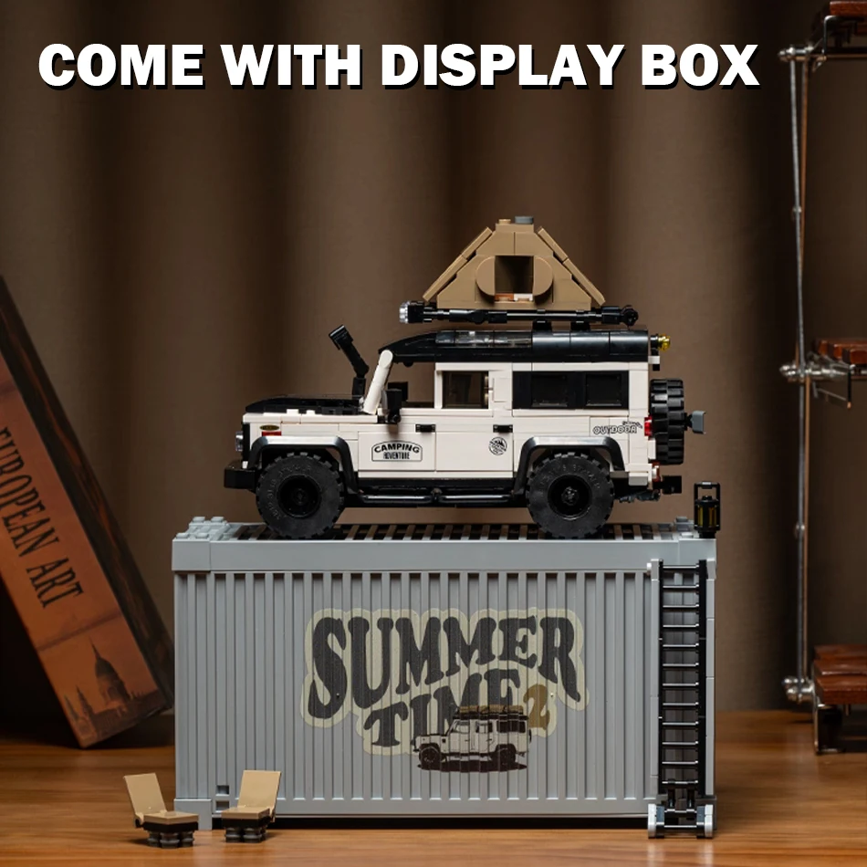 MOC Stadt Sommer Zeit Camper Bausteine SUV Lkw Van Station Wagon Auto Fahrzeug Ziegel Spielzeug mit Display Box Kind Erwachsene Geschenke Image