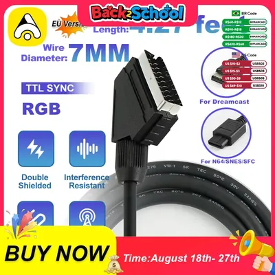 Hochwertiges TTL SYNC SCART-Kabel für Dreamcast/N64/SNES/SFC, professionelles Audio- und Videokabel Image