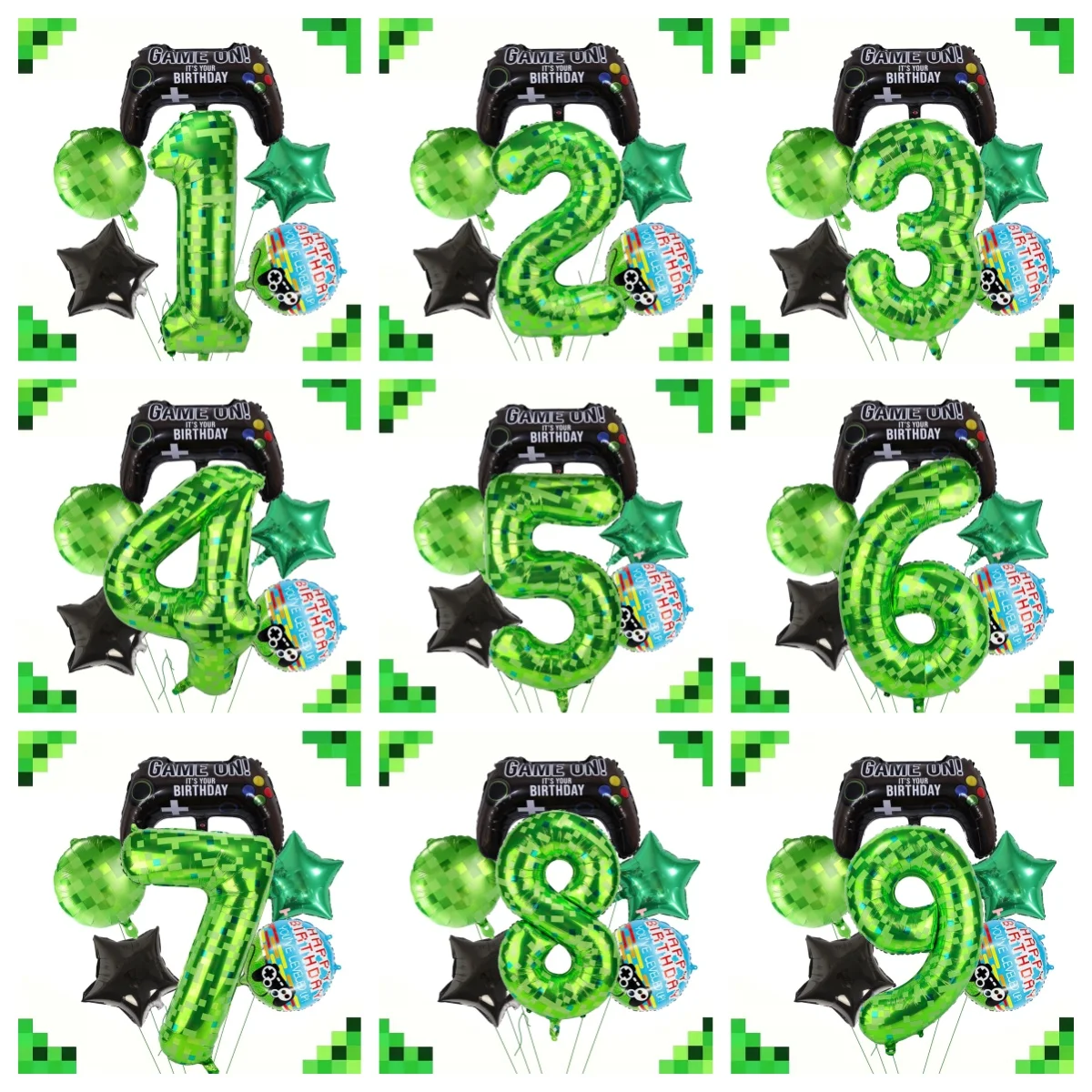 Spiel Thema Geburtstag Ballon Set 40 zoll Pixel Digital Ballon 0-9 Spielkonsole Geformt Ballon Geburtstag Party Dekoration Image