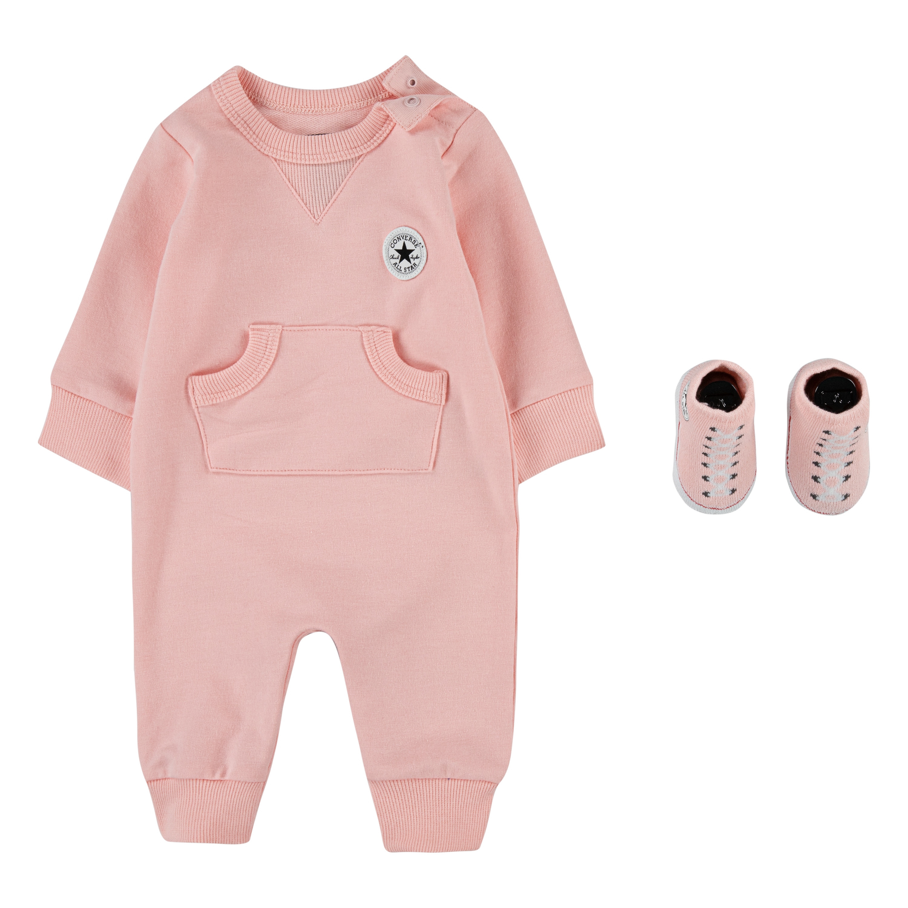 Strampler CONVERSE "LIL CHUCK COVERALL W/ SOCK BOOTIE S", Kinder, Gr. 68 (6), rosa (rosé), Obermaterial: 58% Baumwolle, 38% Polyester, 4% Elasthan, Overalls, für Babys Image