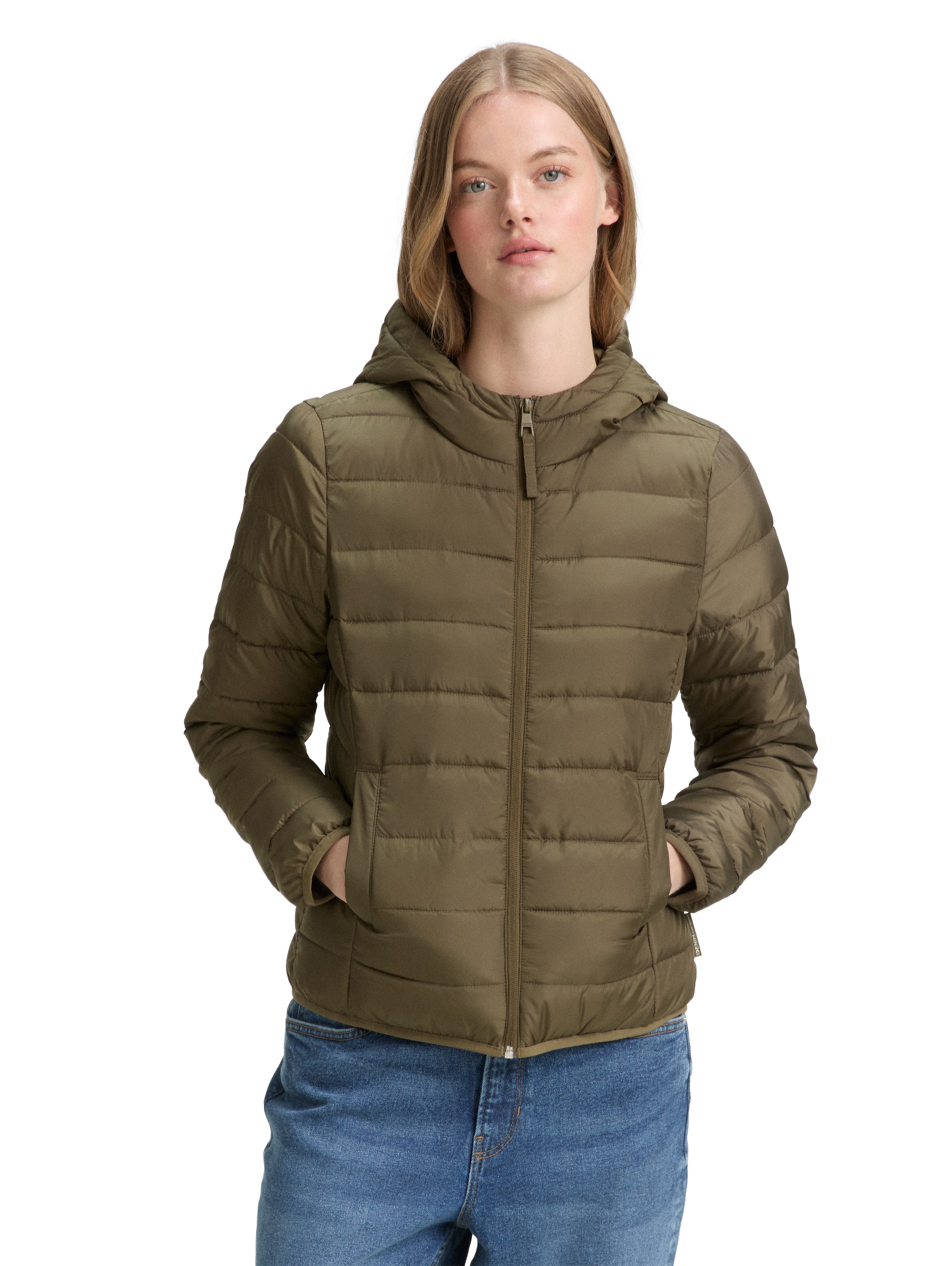 Steppjacke TOM TAILOR DENIM, Damen, Gr. L (40), grün (grape leaf), Steppware, Obermaterial: 100% Polyester. Futter: 100% Polyester, Casual, regular fit taillenbedeckt, ohne Ausschnitt, Jacken, mit Kapuze Image