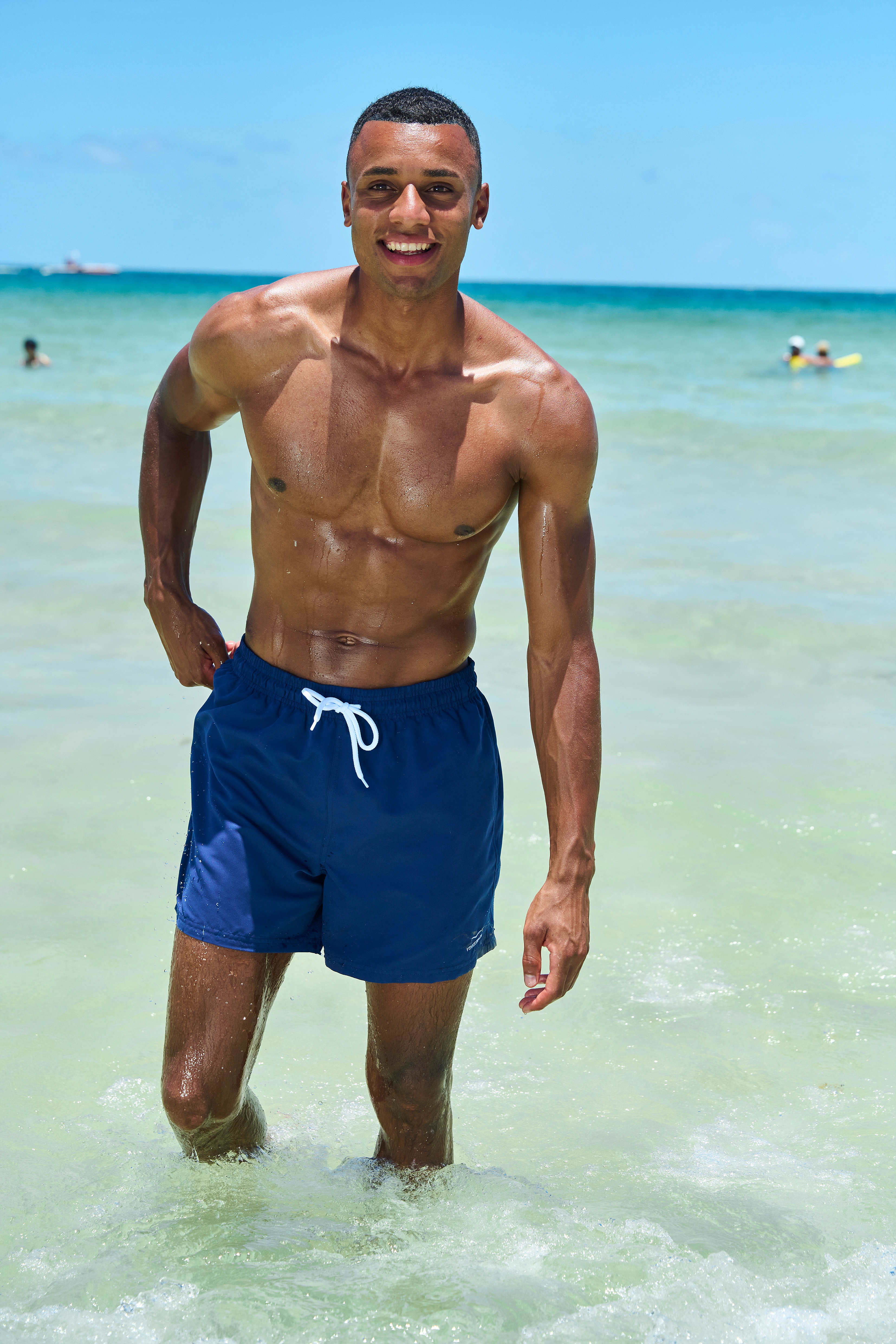 Badeshorts VENICE BEACH, Herren, Gr. M50, N-Gr, blau (marine), Microfaser, Polyester, Recycling-Polyester, kontrastfarbene Details, unifarben, Badehosen, mit Marken-Logo Image