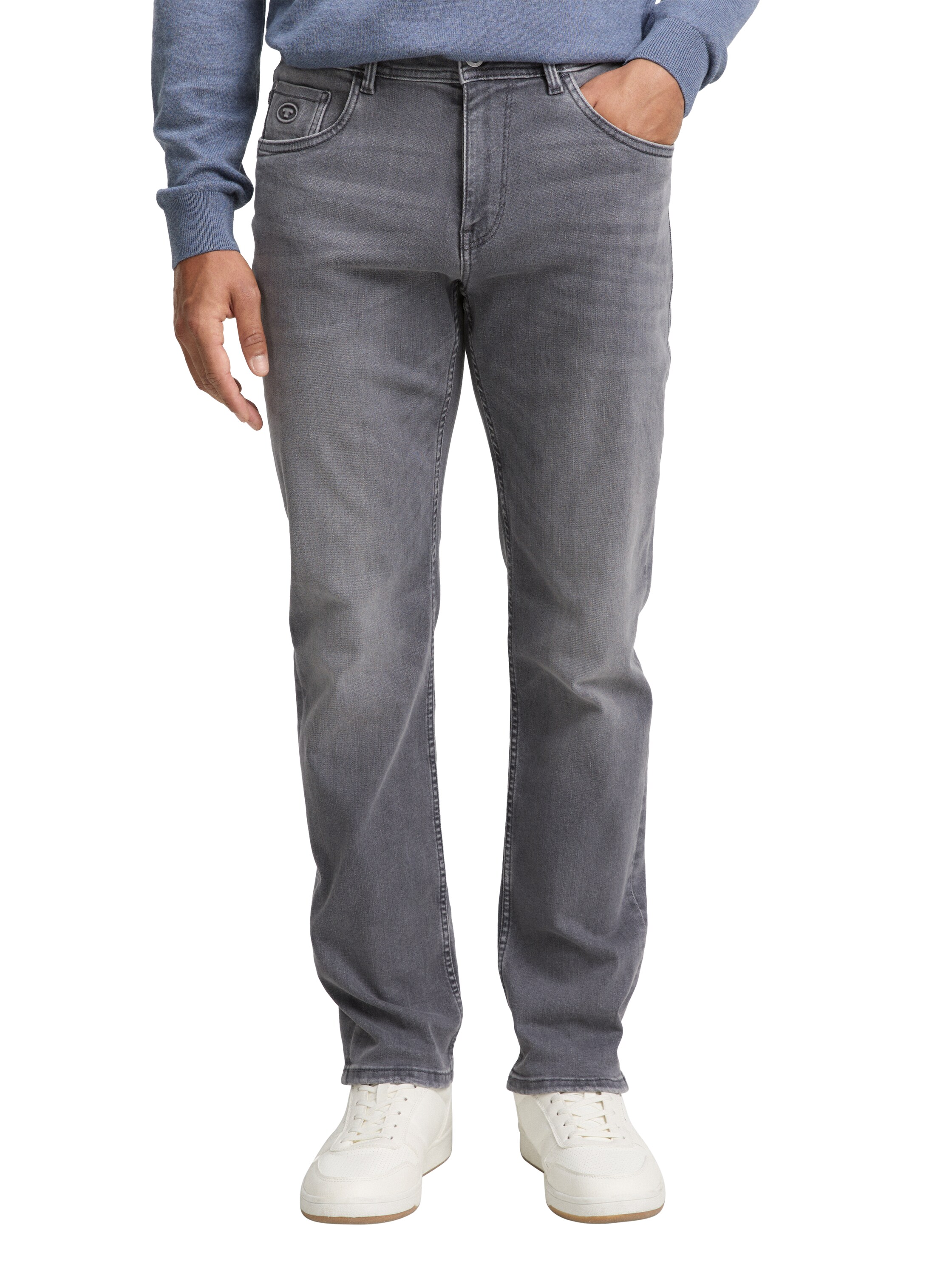 Slim-fit-Jeans TOM TAILOR, Herren, Gr. 38, Länge 32, grau (grau denim32), Denim/Jeans, Obermaterial: 92% Baumwolle, 6% Polyester, 2% Elasthan, unifarben, slim fit knöchellang, Jeans Slim-fit-Jeans, im Five-Pocket Style
