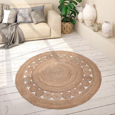 Teppich PACO HOME "Viborg 593", beige, H:13mm Ø:80cm, Jute, Teppiche, Jute, Modern, Boho, Ethno, Handgefertigter Natur-Teppich Image