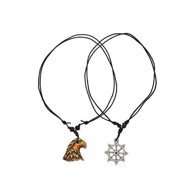 Steuer Modeschmuck Anhänger mit Kette Adler Steuerrad Textilband schwarz Image