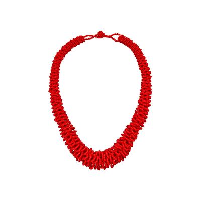 Steuer Modeschmuck Kette Glasperle Rot gerflochten Image