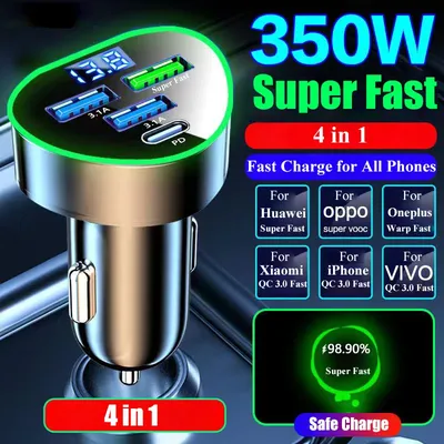 Autotelefon-Ladegerät USB Typ C Superschnellladung im Auto mit LED-Spannungsmonitor für iPhone Samsung Huawei Oneplus Vivo Oppo Image