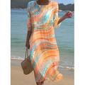 Damen Maxi Kleid Kaftan 3/4 Länge Ärmel Rundhalsausschnitt Lässiges Kleid A-Linie Kleid Boho Reguläre Passform Grafisch Geometrisch Abstrakt Weiß Gelb Blau Orange Frühling Herbst