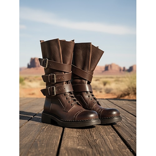 Damen-Kampfstiefel aus Leder mit Schnalle – kantiger urbaner Stil für Mode – zukunftsweisende City-Outfits, ideal für den täglichen Streetwear-Look trendige Anlässe Image