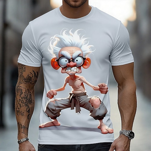 Herren 3D Charakter T Shirt Kurzarm T-Shirt 3D-Druck Rundhalsausschnitt Hemd Übertrieben Designer Party Ferien Weiß 1 Gelb Khaki Sommer Frühling Bekleidung S M L XL XXL XXXL Image