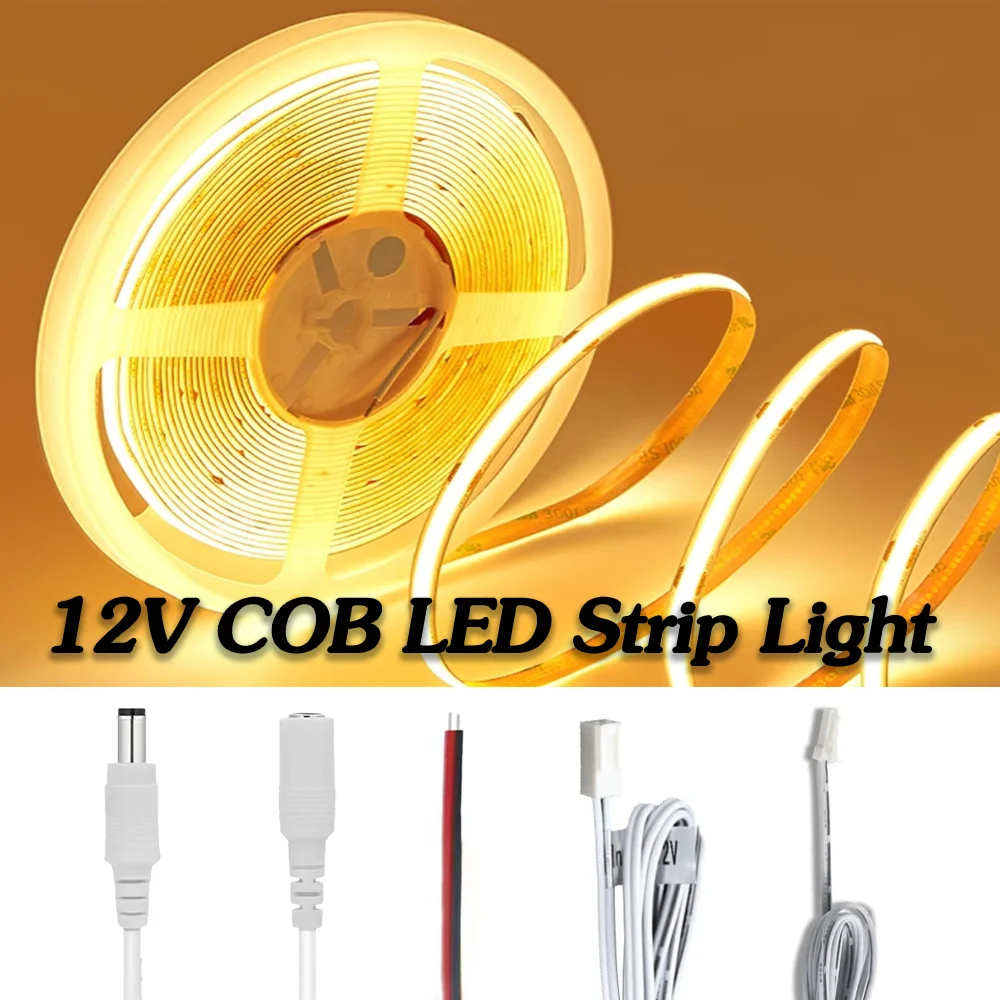 12 VDC COB-LED-Streifenlicht, 3000 K, 6000 K, 320 LEDs/m, LED-Band, linear, 2 Drähte/DC/unterteilter Anschluss, flexibles Bandseil, LED-Lichtleiste