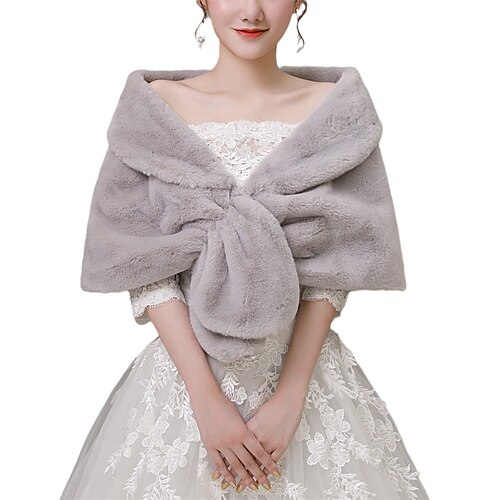 Kunstfell-Schal, Wickelstola, Shrug, Winter, Braut, Hochzeit, Schal, Wickeltuch, Abendparty, Cover-up für Frauen Image
