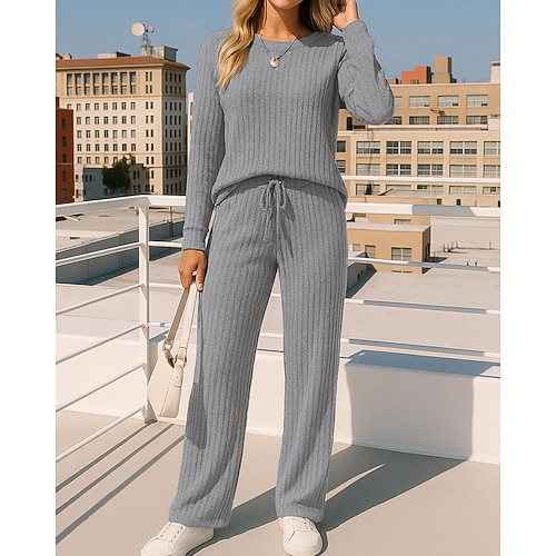 Per donna Abito in maglia Abiti da salotto Tinta unita Completo Abbigliamento Autunno Nero Borgogna All'aperto Viaggio Sportivo Vita Alta Manica Lunga Sport Abbigliamento sportivo Micro-elastico