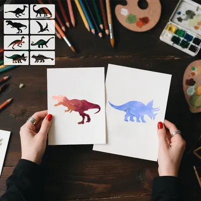 YOMDID 8pcs Dinosaur Drawing Template Reusable DIY Prehistoric Animal Pattern Spray Painting Graffiti Decoration PET Template