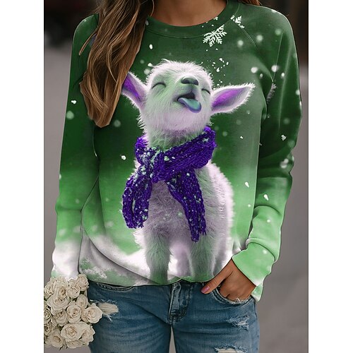 Damen Pullover Grafik Tiermotiv Lässig Langarm Rundhalsausschnitt Normale Oberteile Lässig Blau Gelb Rosa Grün Frühling Herbst Winter Image