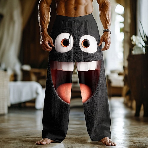 Herren 3D Zeichentrick Lächelndes Gesicht Hose Baggy-Hosen Freizeithose Mittlere Taille Lustig Outdoor Urlaub Heim Elastischer Kordelzug in der Taille Leinenähnliche Hose mit Taschen Frühling Herbst Image
