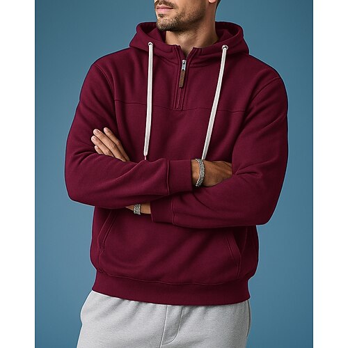 Per uomo Felpa con cappuccio in pile Felpa casual Cerniera a un quarto Molto spesso Manica Lunga Top Athleisure Tinta unita Caldo All'aperto Viaggio Corsa abbigliamento sportivo Abbigliamento sportivo