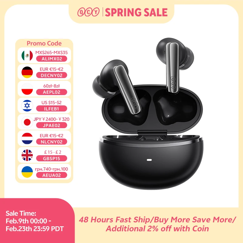 QCY MeloBuds N70 Adaptive ANC Wireless Earbuds Bluetooth 6.0 LDAC Hi-Res Audio 6 Mikrofone Wireless Charging Kopfhörer 50 Stunden IPX5 Image