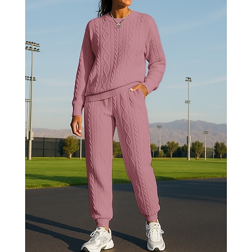 Damen Trainingsanzug Jogginghose Sportbekleidung Zopfmuster Einfarbig Kombination Herbst Schwarz Weiß Outdoor Reise Sport Hohe Taille Mode Langarm Sport Sportkleidung Mikroelastisch Normale Passform Image