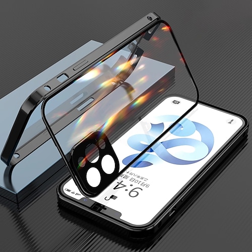 Handy Hülle Handyhüllen Für iPhone 17 Pro Max 17 Air 16 15 14 Pro Max Plus 13 12 11 Pro Max Mini Magnetische Adsorption Vollschutz Beidseitig Kameralinsenschutz Einfarbig Gehärtetes Glas Metall Image
