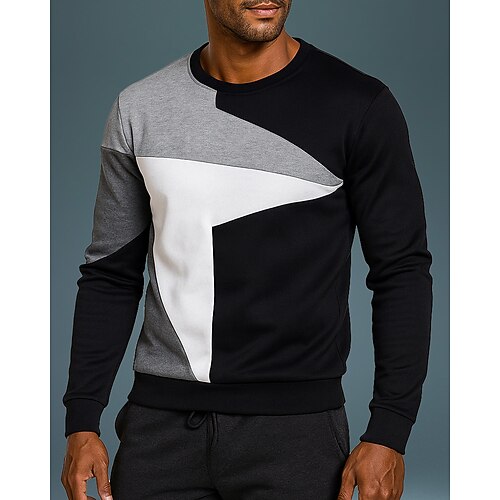 Herren Pullover Lässige Oberteile Langarm Oberteil Athleisure Herbst Patchwork Mode Outdoor Reise Sportbekleidung Sportkleidung Schwarz Blau Grau Image