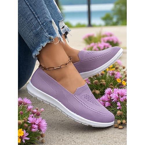 Damen-Sneaker zum Hineinschlüpfen aus Flyknit – leichte, atmungsaktive Freizeitschuhe zum Spazierengehen, Einkaufen und für den Urlaub Image