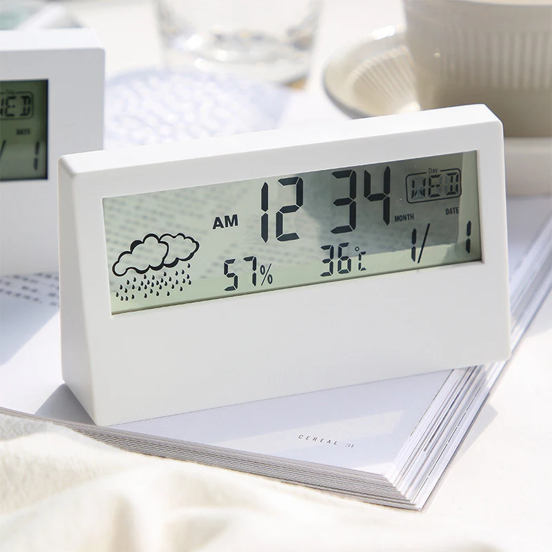Temperature And Humidity Meter Clock Creative Weather Display Luminous Small Alarm Clock Ins Transparent Electronic Alarm Clock