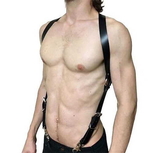 Herren Hosenträger PU-Leder Verstellbar Einfach Schwarz 1 # Schwarz Outdoor Täglich Taillengürtel Image