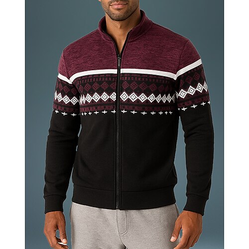 Herren Strickjacke Langarm Oberteil Athleisure Herbst Patchwork Warm Mode Outdoor Reise Sportbekleidung Sportkleidung Schwarz Rote Blau Image