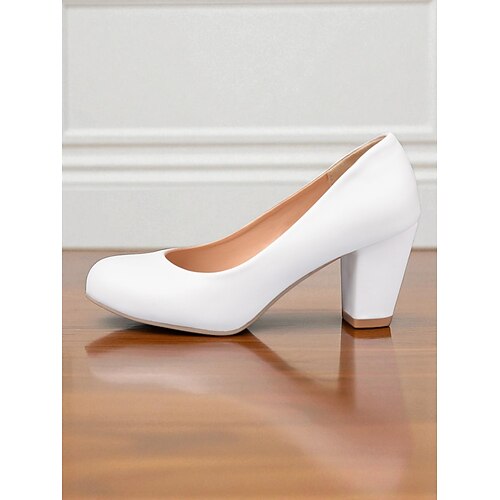 Rosafarbene Pumps mit runder Zehenpartie und Blockabsatz für Damen – bequeme Slipper aus Kunstleder, eleganter minimalistischer Stil für Bürokleidung, Hochzeiten und Herbst-Outfits Image