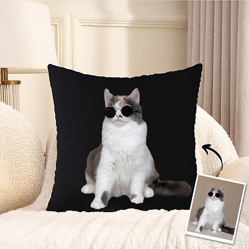 personalisierter Foto-Kissenbezug, individueller Kissenbezug, Geschenk für Katzenliebhaber, Freunde und Familie, perfekt als Dekoration für das Sofa zu Hause und das Schlafzimmer Image