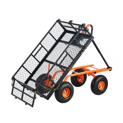 SucceBuy Garden Cart Sturdy Metal Utility Wagon with Simple Assembly Versatile Dump Cart Wheelbarrow with 400/880lbs Capacity