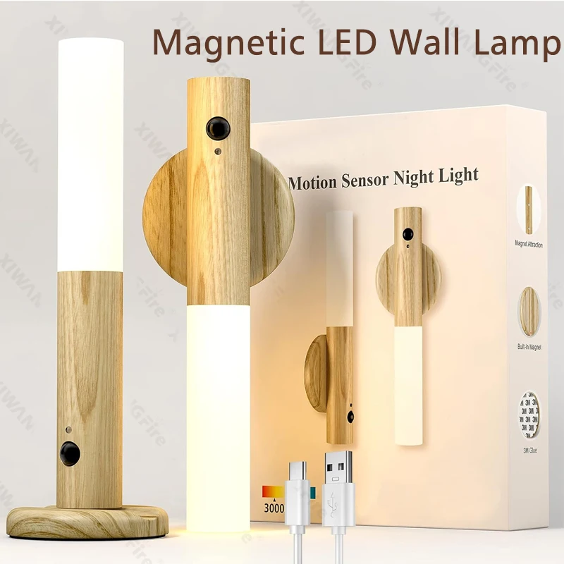 Magnetisches Nachtlicht mit Bewegungsmelder für Schlafzimmer und Flur | Wiederaufladbare Peel&Stick-LED | Batteriebetriebene Wandleuchte