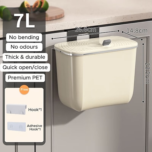 Rechteckiger Mülleimer zur Wandmontage mit geruchsdichtem Deckel, langlebiger Kunststoffeimer mit großem Fassungsvermögen für Küche, Bad und Schlafzimmer kommerzielle Nutzung Image