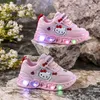 Kinder Freizeitschuhe Mädchen Led Licht Cartoon PU Leder Mode Sport Schuhe mit flachem Boden Atmungsaktiv Weiß Rosa Größe 21-30