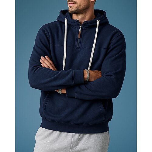 Per uomo Felpa con cappuccio in pile Felpa casual Cerniera a un quarto Molto spesso Manica Lunga Top Athleisure Tinta unita Caldo All'aperto Viaggio Corsa abbigliamento sportivo Abbigliamento sportivo