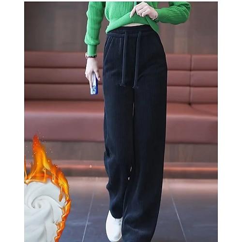 Damen Stoffhosen Gerade Streetwear Lässig Volle Länge Natürliche Taille Einfach Elastisches Kordelzugdesign Bequem Straße Ferien Wochenende Dunkelgrau Schwarz Khaki Herbst Normale Passform