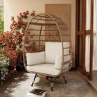 Oversize 360°Swivel Rattan Egg Chair, Outdoor Indoor Rotating Rattan Egg Basket Lounge Chair With Cushions & Steel Frame for Bac