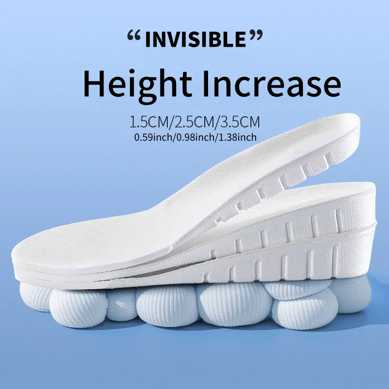 1 Paar neue 1,5–3,5 cm weiße unsichtbare Einlegesohlen zur Erhöhung der Höhe, EVA, weiches Licht, Schuhe, Sohlenpolster für Männer und Frauen, orthopädische Einsätze