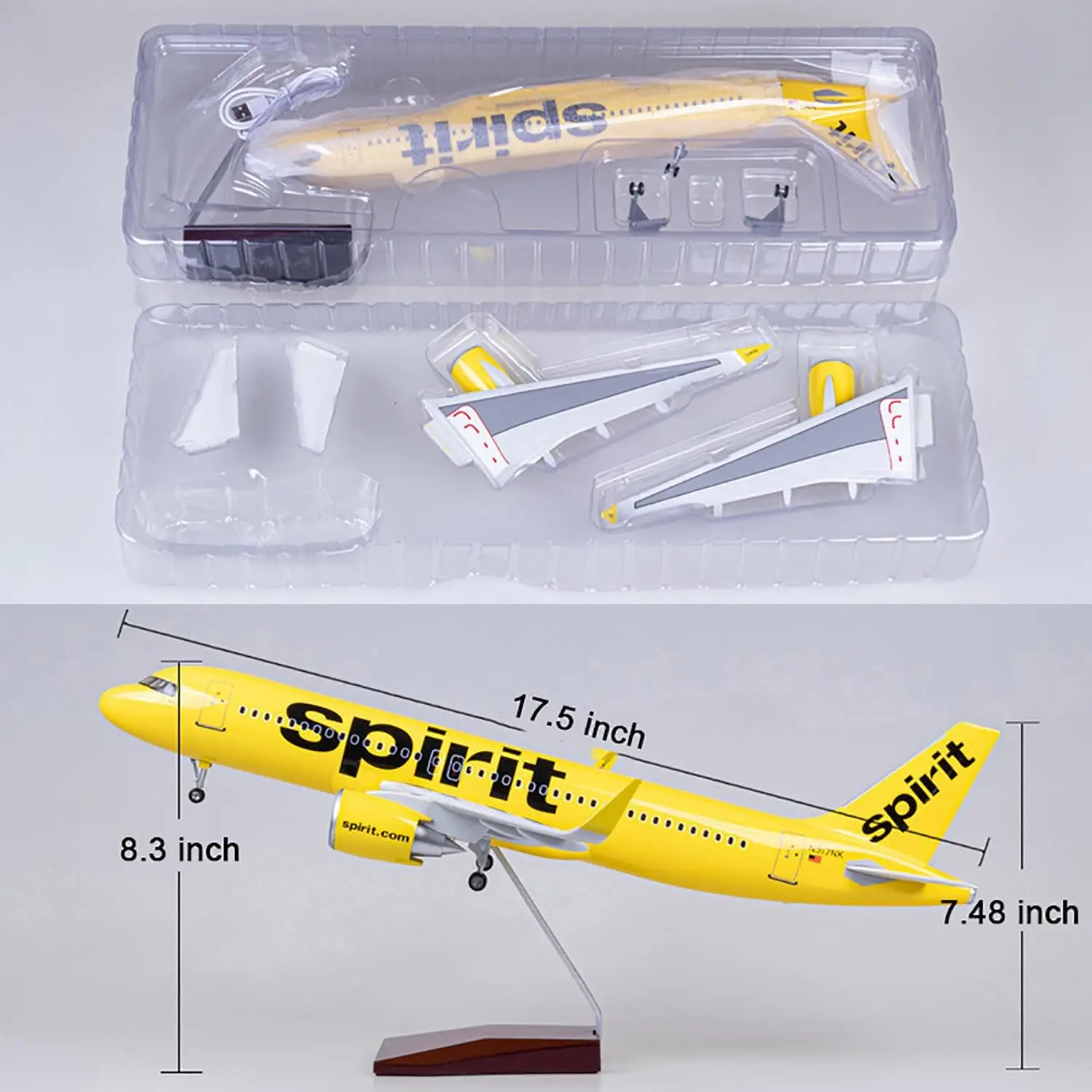 A320 NEO Spirit Airlines Modellflugzeug, 47 cm, Modellflugzeuge im Maßstab 1:80, Spielzeug mit Licht und Radfahrwerk, Sammlergeschenke Image