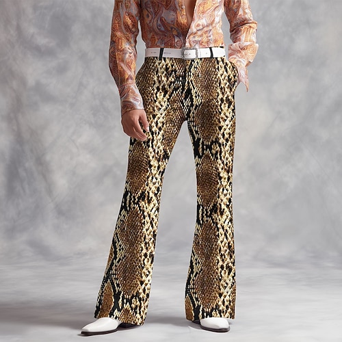 Herren Geometrisch Schlangenhaut Muster Disco-Hosen 60er 70er Schlaghosen Mittlere Taille Mode Vintage-Retro Outdoor Urlaub Party Bedruckt Seitentaschen Schlaghose Frühling Herbst 3D-Druck Schwarz Image
