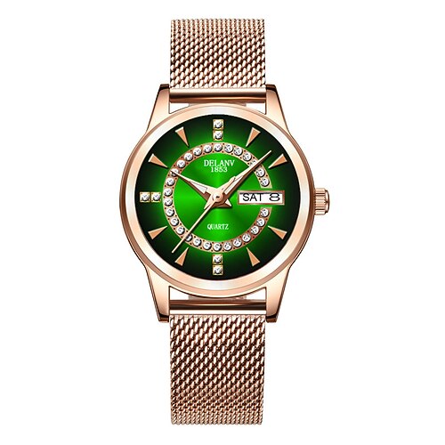 die neue Damen-Modeuhr mit Metallarmband und IPX7-Wasserbeständigkeit, doppeltem Kalender, leuchtender lässiger Quarzuhr, leichter Luxus und vielseitige elegante Damenarmbanduhr