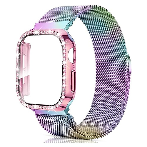 Milanaise Armband Kompatibel mit Apple Watch Armband 38mm 40mm 41mm 42mm 44mm 45mm 49mm mit Hülle Glitzer Bling-Diamant Edelstahl Ersatzarmband für iwatch Ultra 3 2 Series 11 10 9 8 7 SE 6 5 4 3 2 1 Image