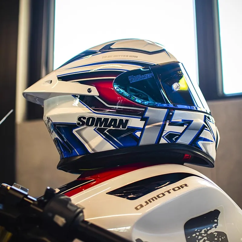 Soman Motorrad Helm Carbon Faser Integralhelm Leichte Motorrad Racing Fiberglas Casque Low Wind Noise Capacete Moto Image