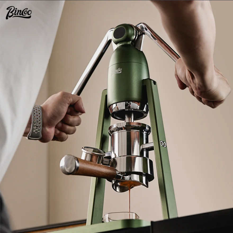 BINCOO Handgepresste Kaffeemaschine, doppelte Zugstange, manuelle italienische Konzentrator-Extraktion, kleine halbautomatische Haushaltsmaschine Image