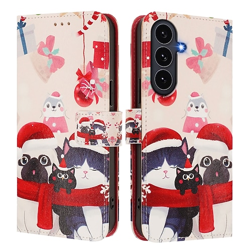 Handy Hülle Handyhüllen Für iPhone 17 Pro Max 17 Air 16 15 14 Pro Max Plus 16e 13 Mini Rückseite Mit Handgelenkschlaufe Ständer Kartenfach Weihnachten TPU PU-Leder Image