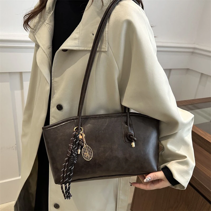 Borsa a tracolla da pendolarismo da donna con tracolla lunga per spaghetti con design a nodo, borsa a mano con ciondolo semplice, elegante borsa a tracolla orizzontale